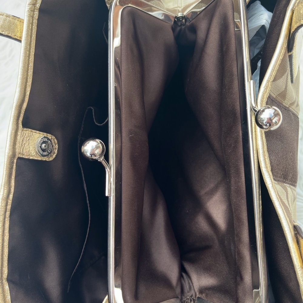 Coach SIgnature Handbag Purse Large "C" Satchel Tote Gold Tone Trim w/ Hangtag - Picture 6 of 14